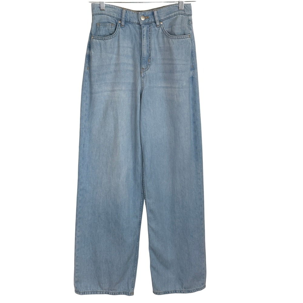 Anthropologie Pilcro The Annie Wide Leg Jeans Light Wash Denim 100% Cotton 27 - Picture 1 of 12